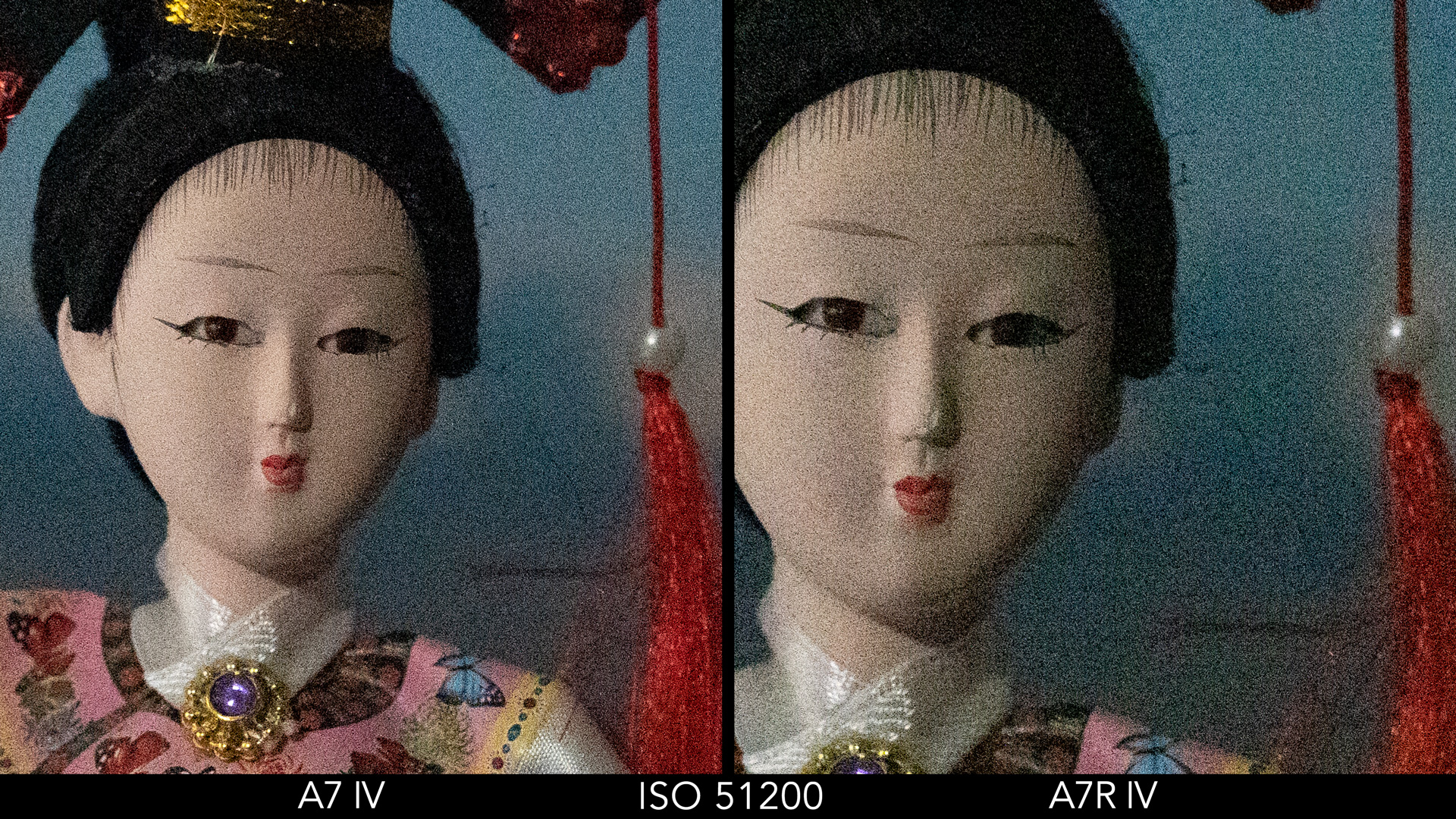 Side by side crop showing the quality at ISO 51200 for the A7 IV and A7R IV