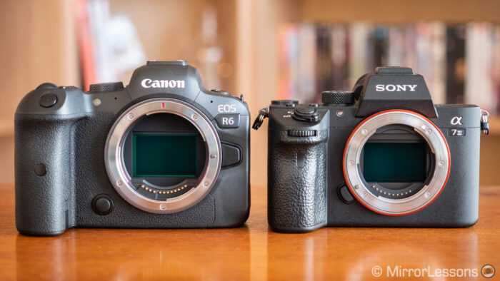 eos r5 and a7 3 side by side front view with the sensor cap off