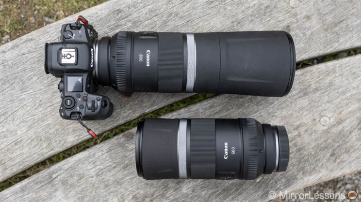 Canon Eos R5 with 800mm F11 attached and 600mm F11 sitting next to it