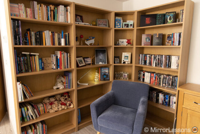 large bookshelf in a living room