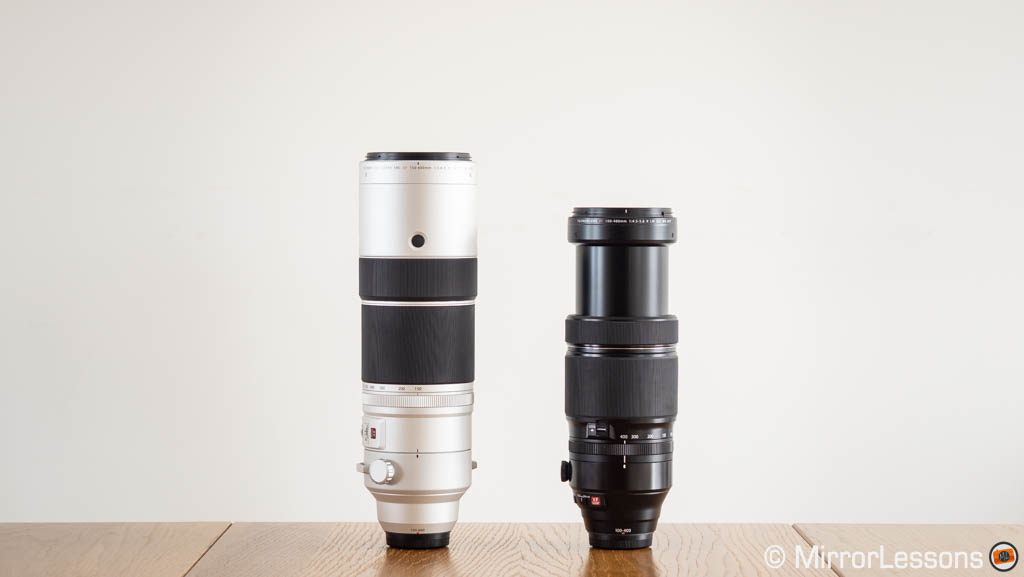 Fuji 100-400mm extended, next to the 150-600mm, without hoods