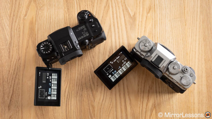 Fuji X-H2S and X-T4 with LCD opended on the side