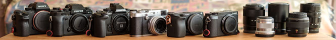 Various mirrorless cameras side by side
