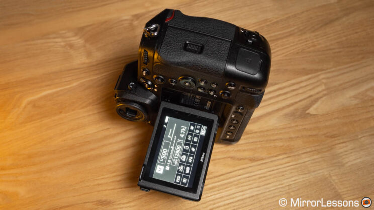 Nikon Z9 with monitor titled 90˚ in portrait mode.