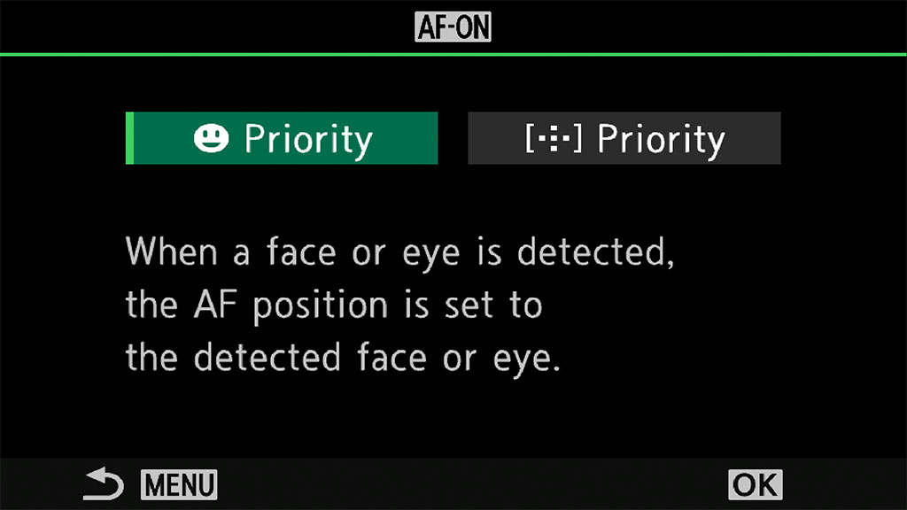 Face and Target Priority setting on the OM-1