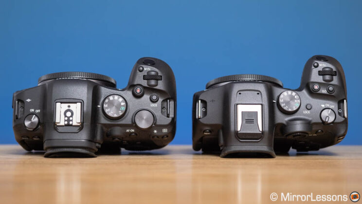 Canon R6 and R7 side by side, top view