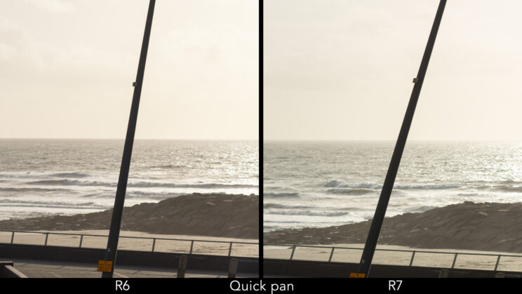 Rolling shutter difference when panning quickly.