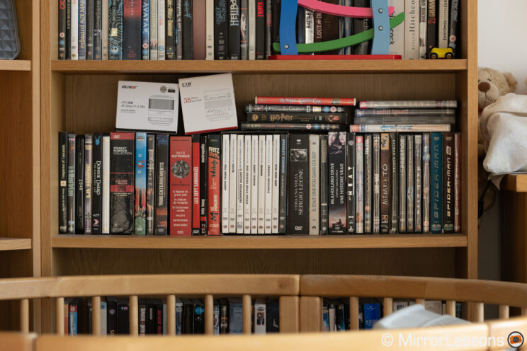 Book shelf fulled of DVDs