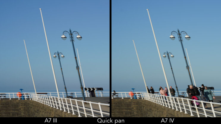 side by side comparison of a quick panning movement using the electronic shutter