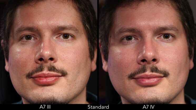 side by side men's portrait taken by the two cameras in JPG Standard
