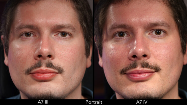 side by side men's portrait taken by the two cameras in JPG Portrait profile