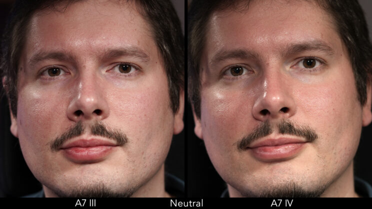 side by side men's portrait taken by the two cameras in JPG Neutral profile