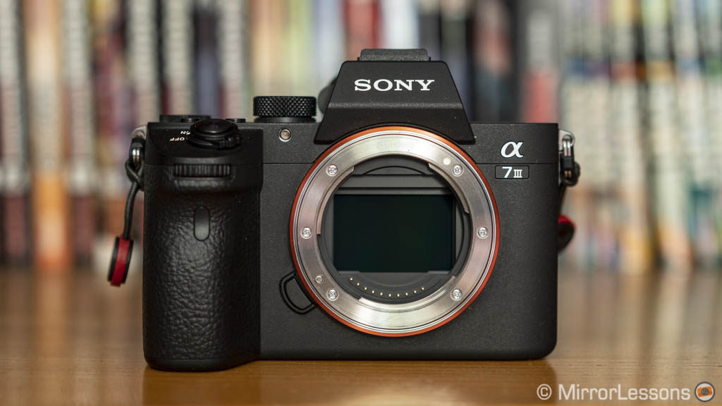 Sony A7 III, front view with sensor cap off