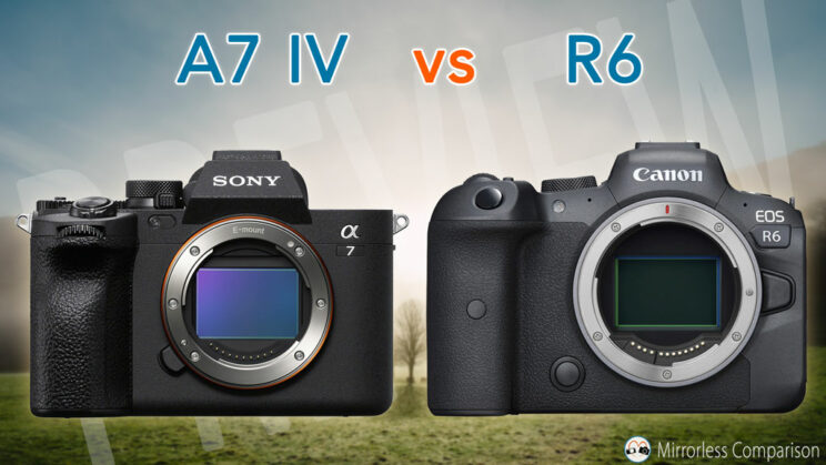 Cover image with Sony A7 IV next to R6, with title of the article on top