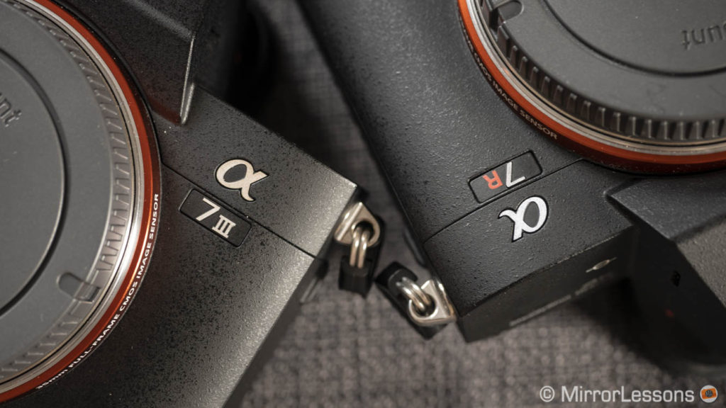 close-up on the name written on the camera body of the A7 III and A7R III