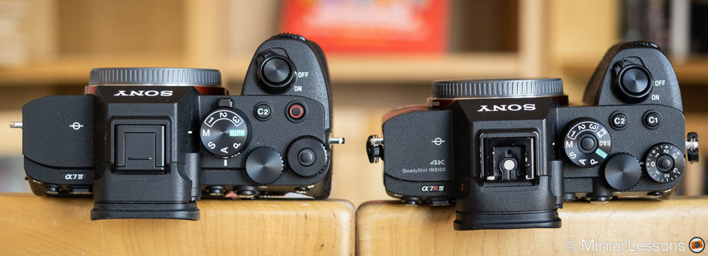 Sony A7 IV and A7R IV side by side, top view